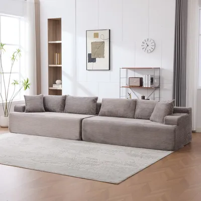 Immagine prodotto di Divano modulare MODFU, divano a 6 posti grigio, in ciniglia, divano di grandi dimensioni con schienali destro e sinistro, divano relax con funzione chaise longue, morbido, imbottito per soggiorno