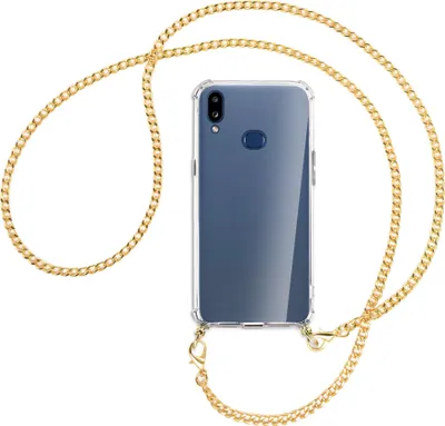 Produktbild von Handykette Backcover-Schutzhülle mit Band (Metall goldfarben) für Samsung Galaxy A10s - goldfarbene Kette
