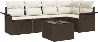 Image de Ensemble de canapés de jardin vidaXL avec rangement, 6 pièces, en polyrotin marron