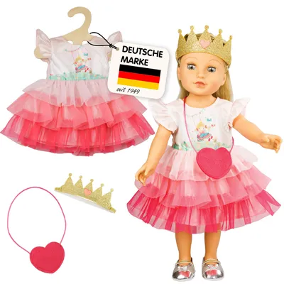 Obrázek produktu pro Šaty pro panenku ''Princess Emily'' se srdíčkem a korunkou, velikost 28-35 cm