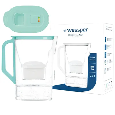 Produktbild von Wessper D3 SLIM FutureFlow™ Wasserfilterkanne 2,7 l Mint mit Filterwechselanzeige und 1x Filterkartusche