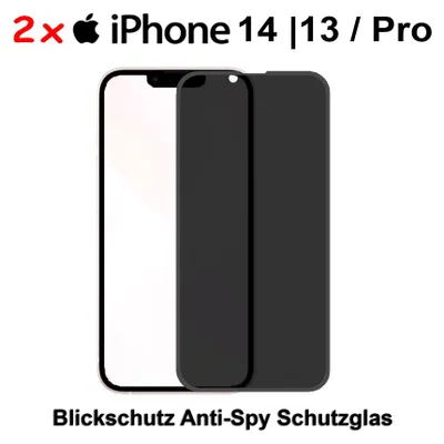 Produktbild von 2x 3D Anti Spy iPhone 14 | 13 Pro Privacy Blickschutz Panzerglas Schutzglas Panzerfolie Glas Hartglas