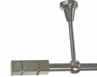 Produktbild von Gardinenstange Set Edelstahl Look Metall Ø 16mm zur Deckenträger 1-lauf mit Kristall, Länge wählbar H14 E27