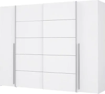 Produktbild von Forte Narago Schrank 270, weißer Kleiderschrank, Schwebetürenschrank mit Drehtüren, Weiß Matt, 270,3 cm breit x 210,5 cm hoch x 61,2 cm tief
