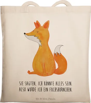 Produktbild von Mr. & Mrs. Panda Beutel Einhorn Fuchs - Transparent - Geschenk, Einkaufstasche, canvas tasche, Unicorn, Fuchshörnchen, Baumwollbeutel, Einhörner, Unicorns, Füchse