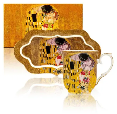 Immagine prodotto di HOME ELEMENTS Tazza da 360 ml, con sottobicchiere, Klimt, Kiss gold