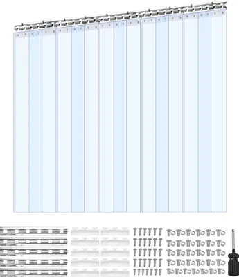 Obrázok produktu pre SucceBuy PVC pásová clona, 1524x2440 mm, hrúbka 2 mm, 10 balení lamiel, teplotný rozsah -20 až 60 ℃, hladké plastové pásy pre sklady, mrazničky a garážové brány, priehľadné