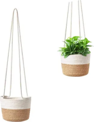 Produktbild von Hängende Pflanzenkorb, korb aus Baumwollseil, natürliche Seegras-Blumenvasen, Pflanzenaufbewahrkorb, gewebter Aufbewahrkorb, hängende Pflanze, für Innen- und Außenbereich