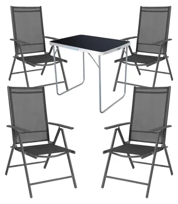 Productafbeelding van 5-delige camping set: tuinstel, campingtafel, 4 aluminium klapstoelen