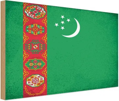 Produktbild von vianmo Holzschild 30x40 cm Turkmenistan Flagge Fahne Wappen