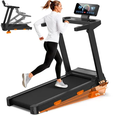 Immagine prodotto di Tapis roulant pieghevole con motore silenzioso da 3.0HP, inclinazione regolabile da 0% a 15%, capacità di carico di 195 kg, superficie di corsa di 115x52 cm, ammortizzazione e design salvaspazio.
115 cm, 195 kg, 52 cm