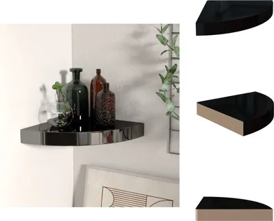 Produktbild von vidaXL Eck-Schweberegal Hochglanz-Schwarz 25x25x3,8 cm MDF - Wandregale