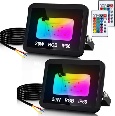 Produktbild von Jopassy 20W RGB fluter mit Fernbedienung RGB LED Strahler RGB LED Außenstrahler IP66 Wasserdicht 2 Stück