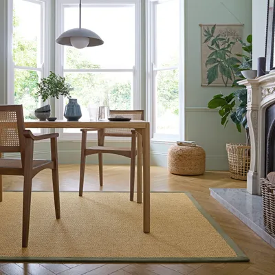 Produktbild von Outdoor Teppich Sisal Bordüre, Balkon schmutzabweisend Natur-Grün Rechteckig 200x290 | 60% Polyester, 40% Polypropylen, Rücken aus 100% Latex