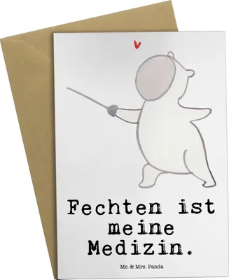 Produktbild von Mr. & Mrs. Panda valentinstagskarte Panda Fechten - Weiß - Geschenk, dankeskarten, hochzeitskarten, Fecht Verein, weihnachtskarten, Grußkarten, Grußkarte, Fechter Bund