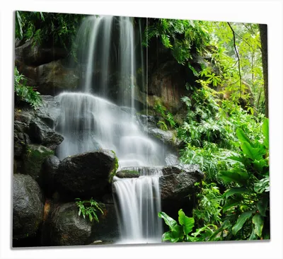 Produktbild von Wallario Herdabdeckplatte aus Glas, Größe 60 x 52 cm 2-teilig, Motiv Sturzbach im Grünen
