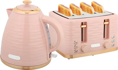 Produktbild von Toaster- und Wasserkocher-Set, 7 Bräunungsstufen, Pink