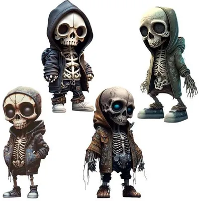 Zdjęcie produktu dla Małe figurki szkieletów Hars, zestaw 4 sztuk, do dekoracji na Halloween i w stylu horroru