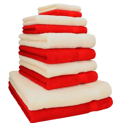 Produktbild von Betz 10-tlg. Handtuch-Set PREMIUM CLASSIC 2 Duschtücher 4 Handtücher 2 Gästetücher 2 Seiftücher Farbe: rot & beige