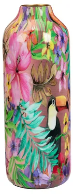 Produktbild von Vase Blumenstraus - Blumendruck schwarz - Metall/emaille - D12 x H34 cm - Blumenvase