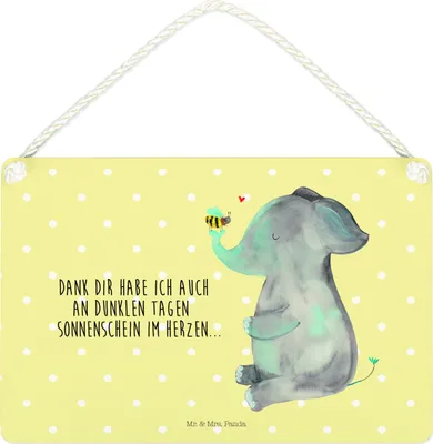 Produktbild von Mr. & Mrs. Panda Schild Elefant Biene DIN A4 - Gelb Pastell - Geschenk, Jahrestag, Liebesspruch, Lustige Sprüche, Hochzeitsgeschenk, holzbild, Liebe, Holzschild