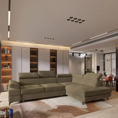 Produktbild von Masseno Ecksofa FAVIEN R-S mit Schlaffunktion L-Form, Sofa mit Bettkasten, Wohnzimmersofa, Couch, Soffa, Bettsofa, Couchgarnitur- Beige, MONOLITH 09