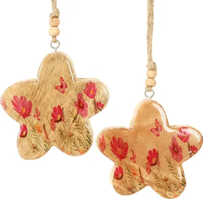 Produktbild von Holzanhänger Blumen Pink, Frühling Deko 9cm, Set 4, 4 Stück