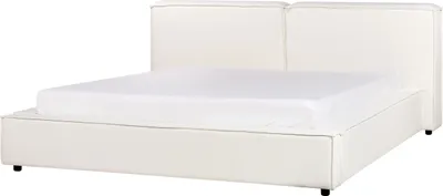 Obrázek produktu pro BELIANI Postel čalouněná krémově bílá polyestrová látka 180 x 200 cm s roštem a silným čalouněným čelem