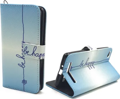Produktbild von Handyhülle Tasche für Handy Xiaomi Redmi 3 Schriftzug Be Happy Blau