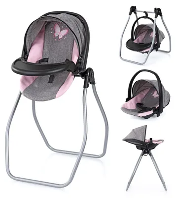 Image de Bayer Design 63826AA, ensemble 4 en 1 pour poupées : chaise haute, porte-bébé, lit et balancelle. Idéal pour de nombreux jeux de rôle, à partir de 3 ans