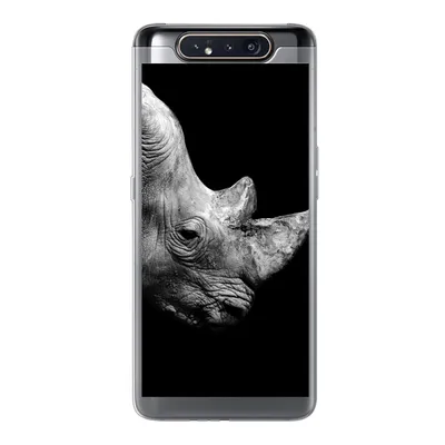 Produktbild von MuchoWow® Handyhülle Schutzhülle Hülle für Samsung Galaxy A80 Portrait Nashorn auf schwarzem Hintergrund Silikon Softcase Handy Hülle - Schutzdeckel