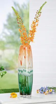 Immagine prodotto di Gilde Glasart, vaso, "Watermelon", speckled, vetro, verde, arancione,Poliuretano1, h. 49 cm, d. 13 cm 58275