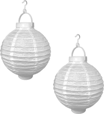 Produktbild von 2er Set LED Lampion Party Garten ø 20cm weiß | Deko Lampenschirm | Lampe Kugel Laterne