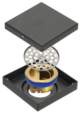 Produktbild von Bodenablauf 4 Zoll Quadrat Schwarz 304 Edelstahl Rückstausicher Geruchsicher Haarfänger