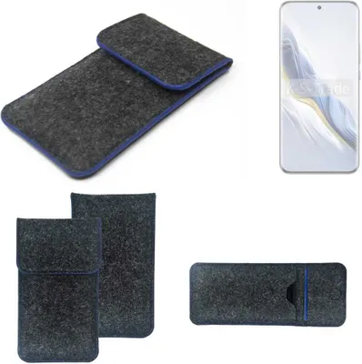 Produktbild von K-S-Trade Handy-Hülle Schutz-Hülle kompatibel mit Honor Magic6 Filztasche Pouch Tasche Case Sleeve Filzhülle dunkelgrau, blauer Rand