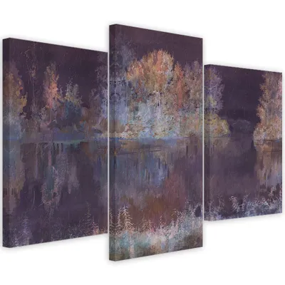 Produktbild von Triptychon auf leinwand blick auf den see 120x80 cm Feeby schwarz wandbild bereit zum aufhängen