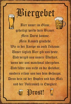 Produktbild von vianmo Holzschild 30x20 cm Biergebet unser im Glase Prost