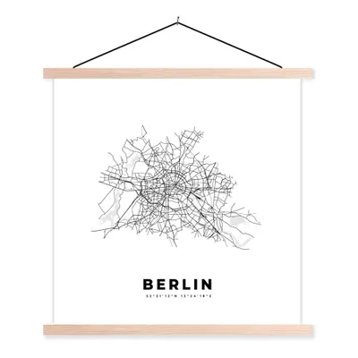 Produktbild von MuchoWow® Textilposter Deutschland - Berlin - Stadtplan - Karte - Schwarz-Weiß - Karte 40x40 cm mit holzfarbenen Rahmen - Posterleiste