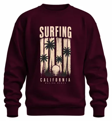 Produktbild von Surfing California Malibu Beach Vintage Retro Sunset Surfer Sweatshirt Pullover, Burgundy, XL