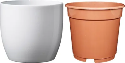 Produktbild von MePla - Set - Übertopf Basel ø19 + Kulturtopf ø18 - weiss