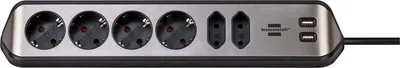 Produktbild von Estilo 6-fach Ecksteckdosenleiste in hochwertiger Edelstahlausführung für Küche und Büro (Tischsteckdose mit 4x Schutzkontaktsteckdose, 2x Eurosteckdose, inkl. USB-Ladefunktion) TYP F