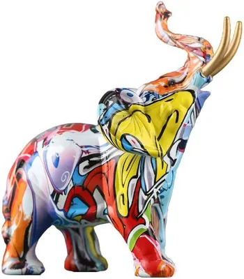 Image de Figurines d'éléphants colorées, 26 cm, résine, décoration de salon