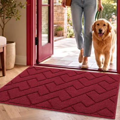 Obrázek produktu pro Podlahová rohož do interiéru i exteriéru, omyvatelná, zachycující nečistoty, protiskluzová, červená, 50x80 cm