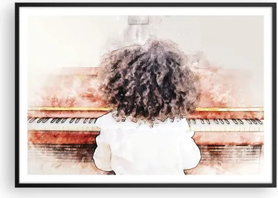Produktbild von Gerahmtes Poster - Schwarzer Rahmen - Kind Klavier Aquarell - 100x70 cm - Wand Bild - Wanddeko - Wandbilder - Kunstposter - Wandposter - Bilderrahmen - Bilder - Kunstdruck - P2BAA100x70-4702
