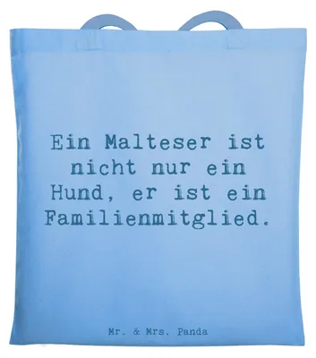 Produktbild von Mr. & Mrs. Panda Schultasche Spruch Malteser Liebe - Sky Blue - Geschenk, Hund ist Familienmitglied, Charakter, Jutebeutel, Shopping Tasche, Hunderassen, Stoffbeutel