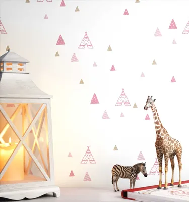 Produktbild von NEWROOM Tapete Weiß  Zelte - Kinderzimmer Kinder   Tipi Dreiecke Babytapete Abenteuer Babyzimmer