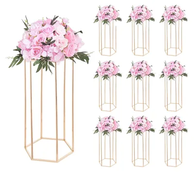 Produktbild von VEVOR 10PCS 60cm Hohe Hochzeitsblumenständer, Mit Acryl-Laminat, Acryl-Vasen-Säulen Geometrische Mittelstück-Ständer, Florale Ausstellungsregale für T-Stage-Events Empfang, Partydekoration Zuhause, Sechseckige Säule, 60 cm-b