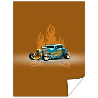 Produktbild von MuchoWow® Poster Auto - Gelb - Flammen - Vintage 90x120 cm - Wohnzimmer