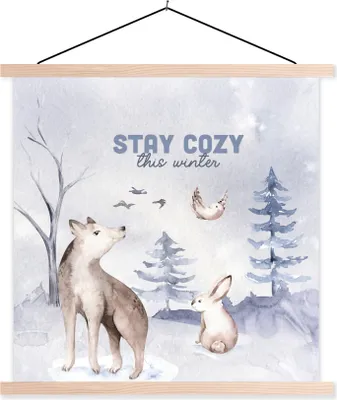 Produktbild von MuchoWow® Textilposter Winter - Schnee - Zitat 60x60 cm mit holzfarbenen Rahmen - Wanddekoration