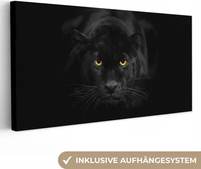 Produktbild von MuchoWow® - Leinwandbilder - Leopard - Augen - Schwarz, Wandbild, Wanddeko Bilder Wohnzimmer, 80x40 cm